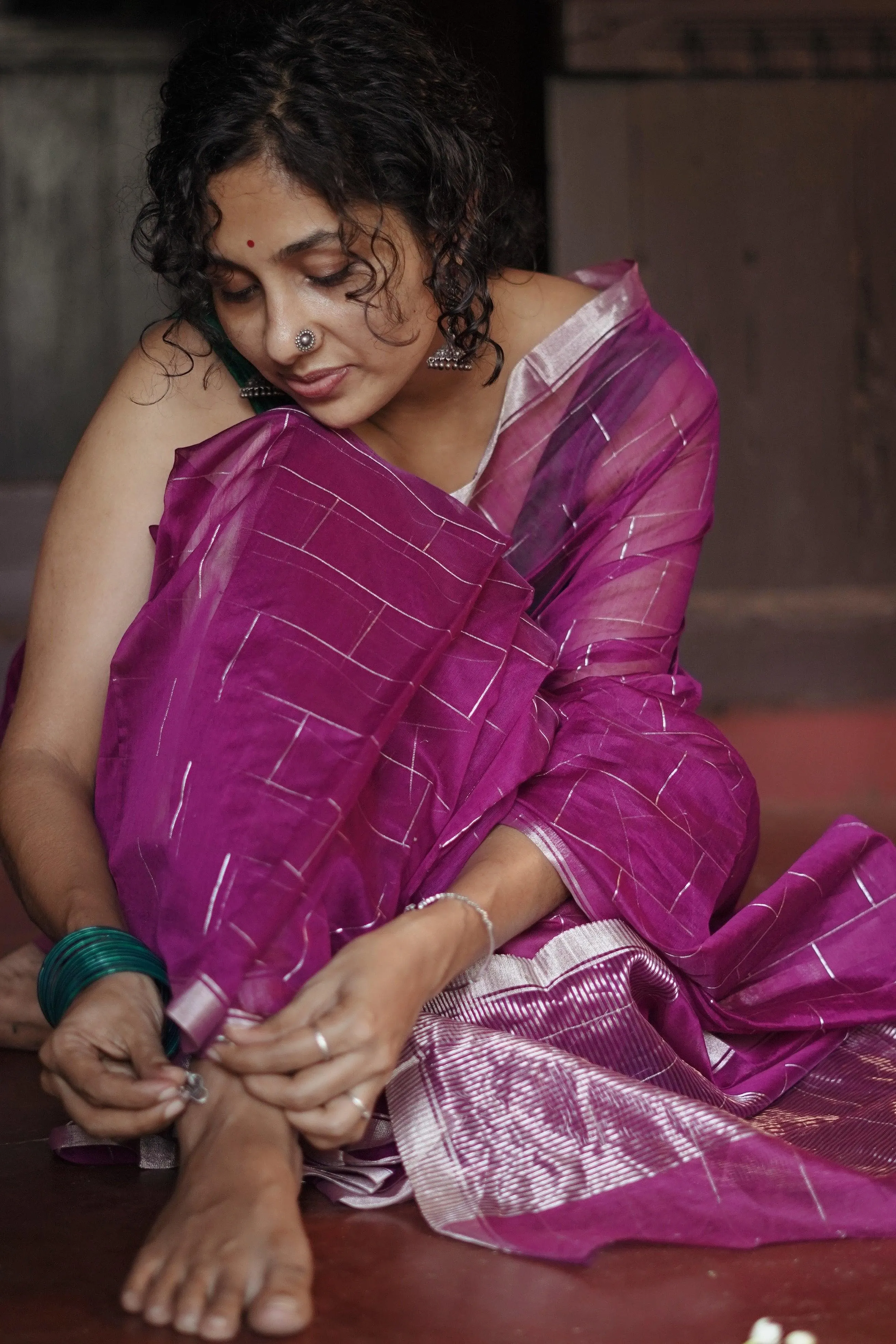 Utsav Pink silver Zari Chanderi Saree