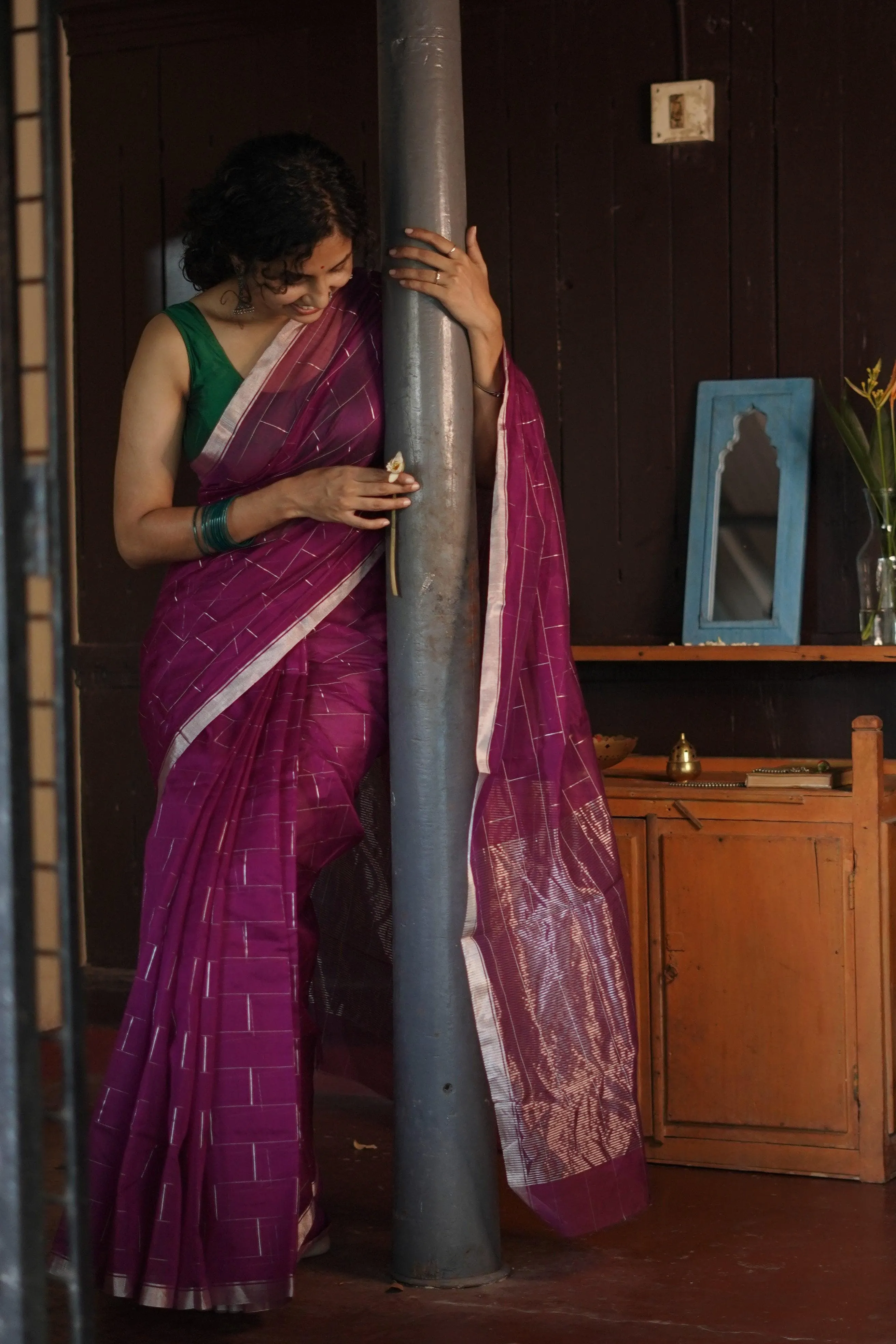 Utsav Pink silver Zari Chanderi Saree