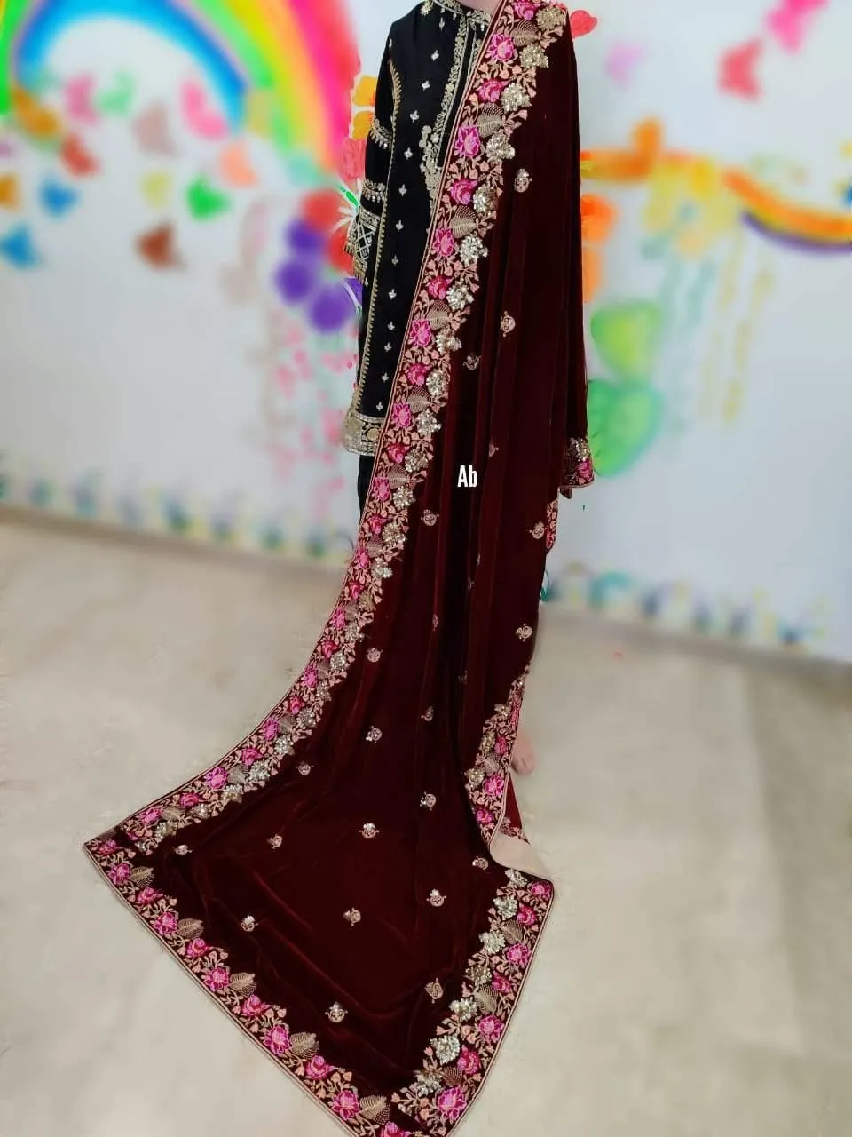 Velvet Embroidered Shawl/D 11
