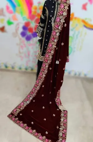 Velvet Embroidered Shawl/D 11