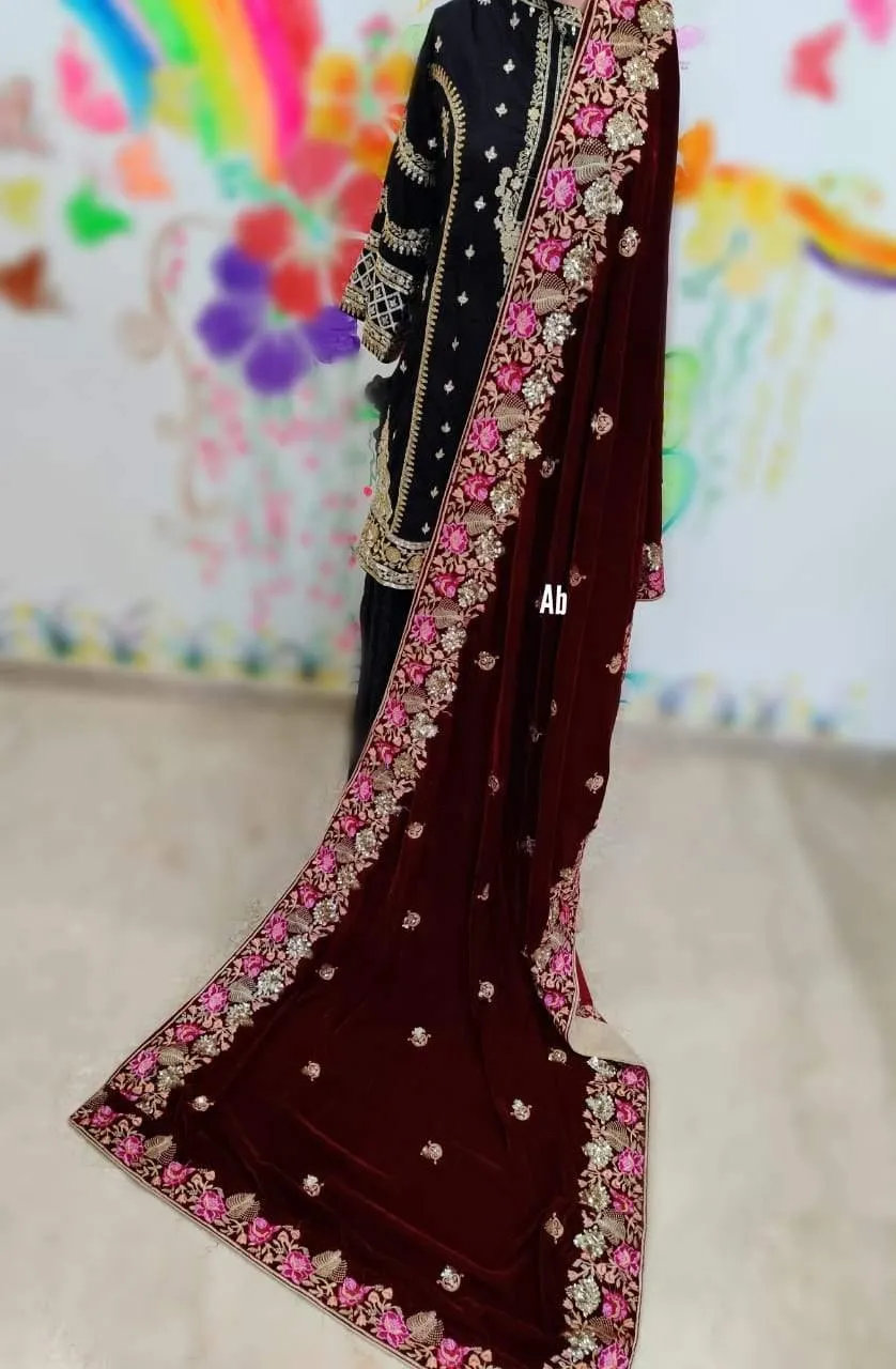 Velvet Embroidered Shawl/D 11