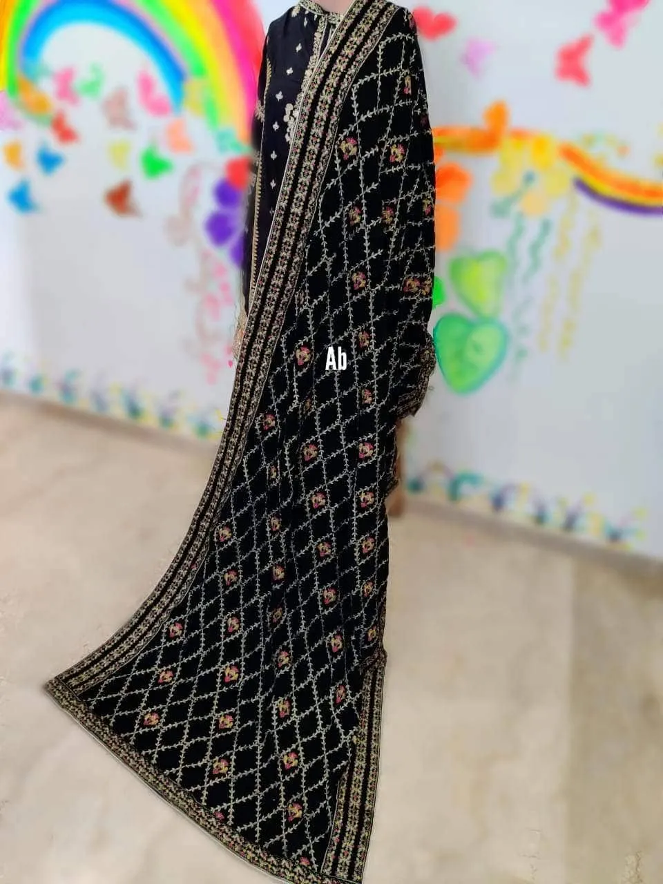 Velvet Embroidered Shawl/D 16