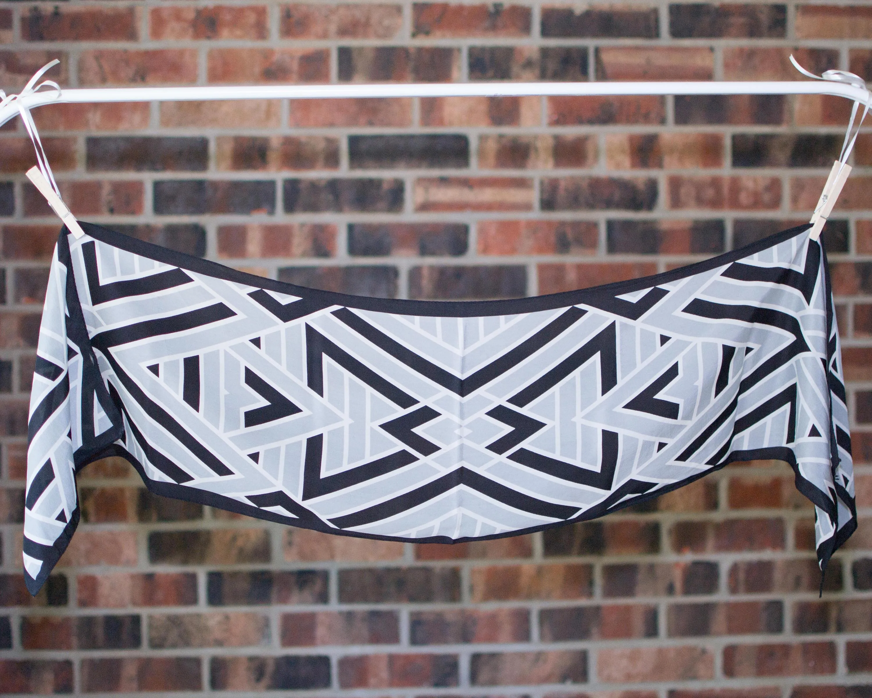 Vera Silk Scarf, Black, White, and Gray Geometric Print
