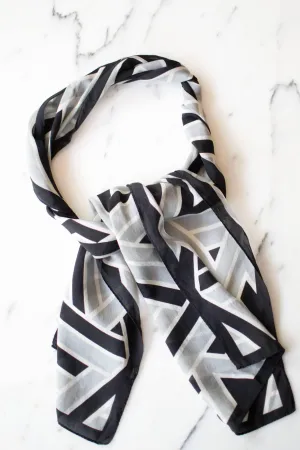 Vera Silk Scarf, Black, White, and Gray Geometric Print
