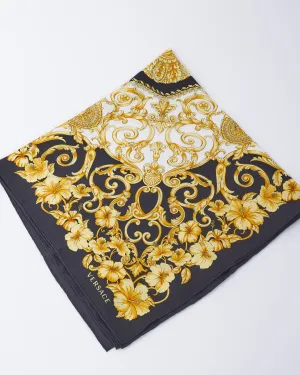 Versace Black & Yellow Medusa Print Silk Scarf
