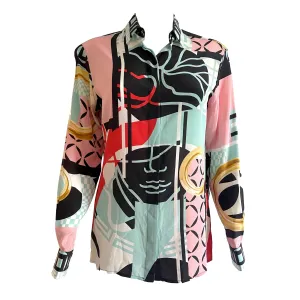 Versace Black Geometric Button Down