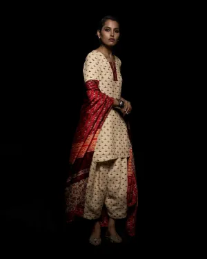Viam   I   Ivory Ikat Hand Printed Kurti