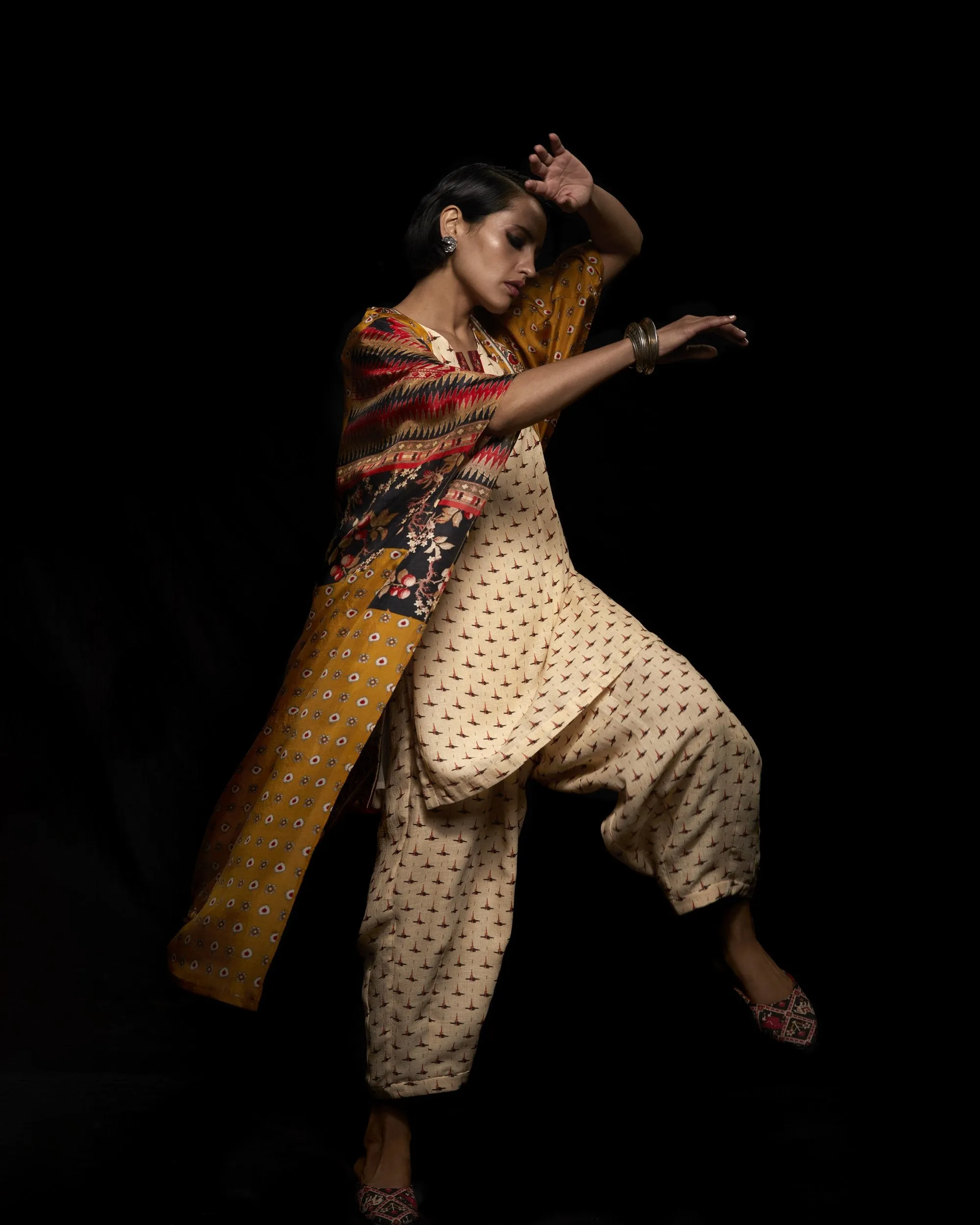 Viam   I   Mustard Ikat Hand Printed Kimono