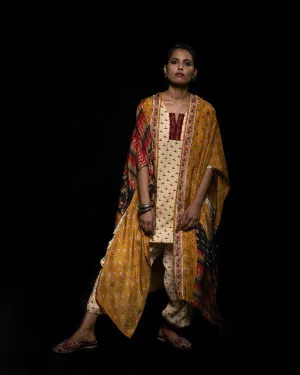 Viam   I   Mustard Ikat Hand Printed Kimono