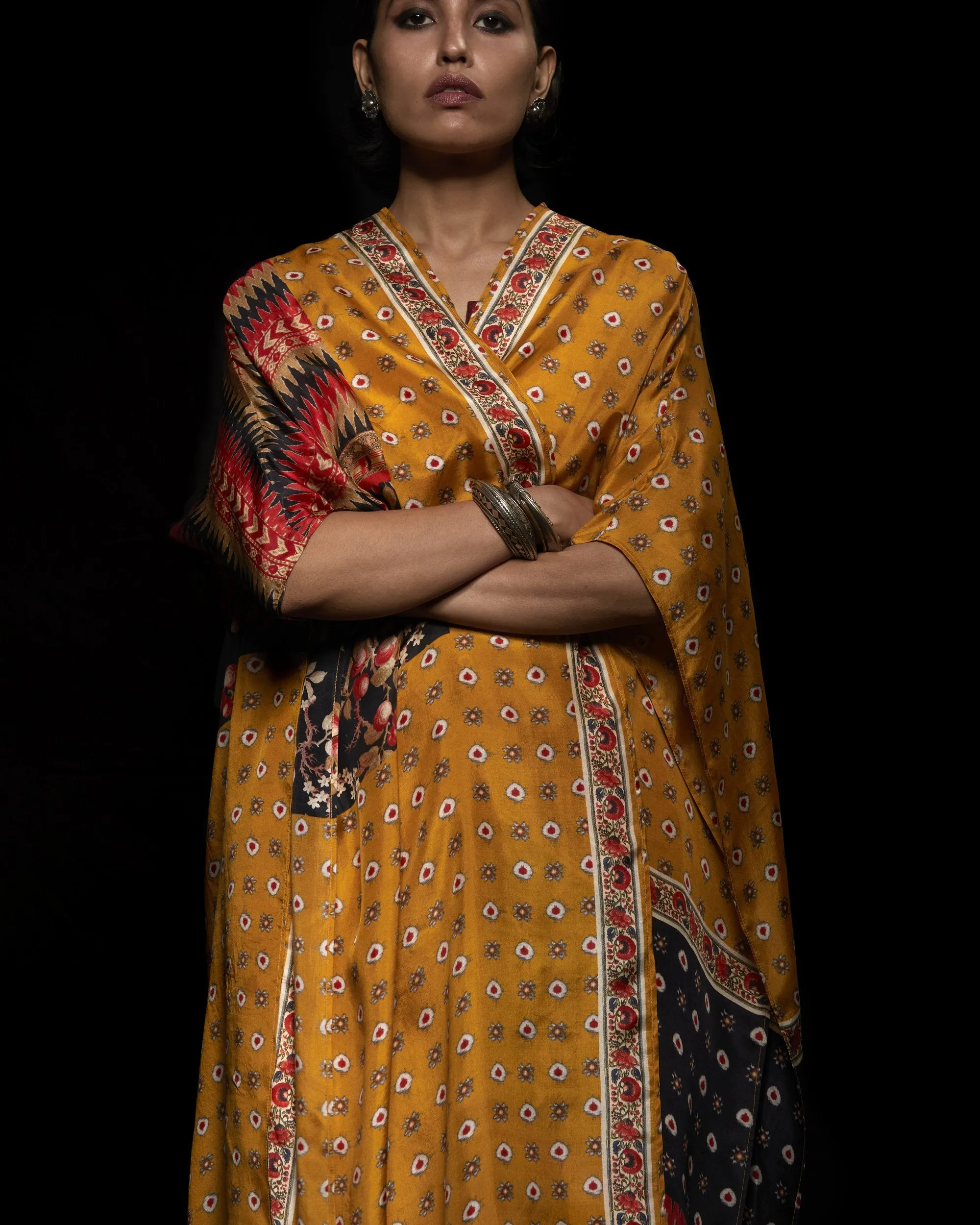 Viam   I   Mustard Ikat Hand Printed Kimono