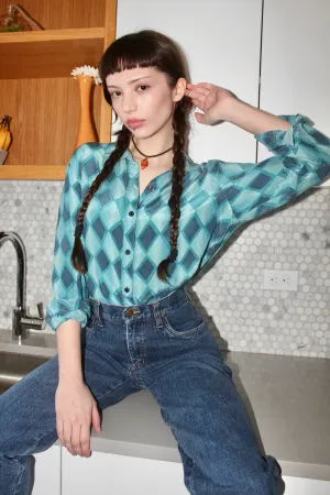 Vintage 90s Diagonal Silk Button Up (M)
