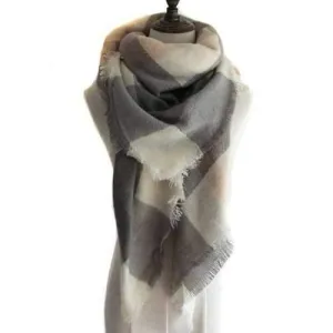 Vintage Checkered Pattern Artificial Wool Shawl Scarf - Light Coffee