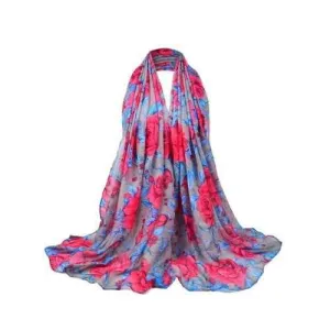 Vintage Flourishing Floral Pattern Voile Scarf - Tutti Frutti
