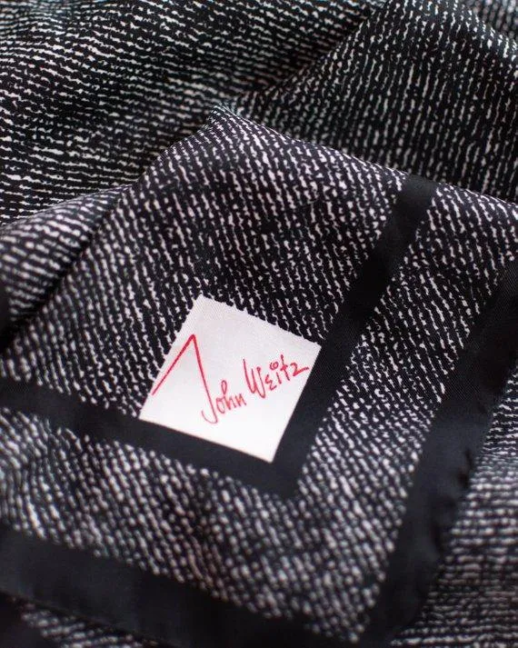 Vintage John Weitz Black and White Geometric Abstract Square Silk Scarf