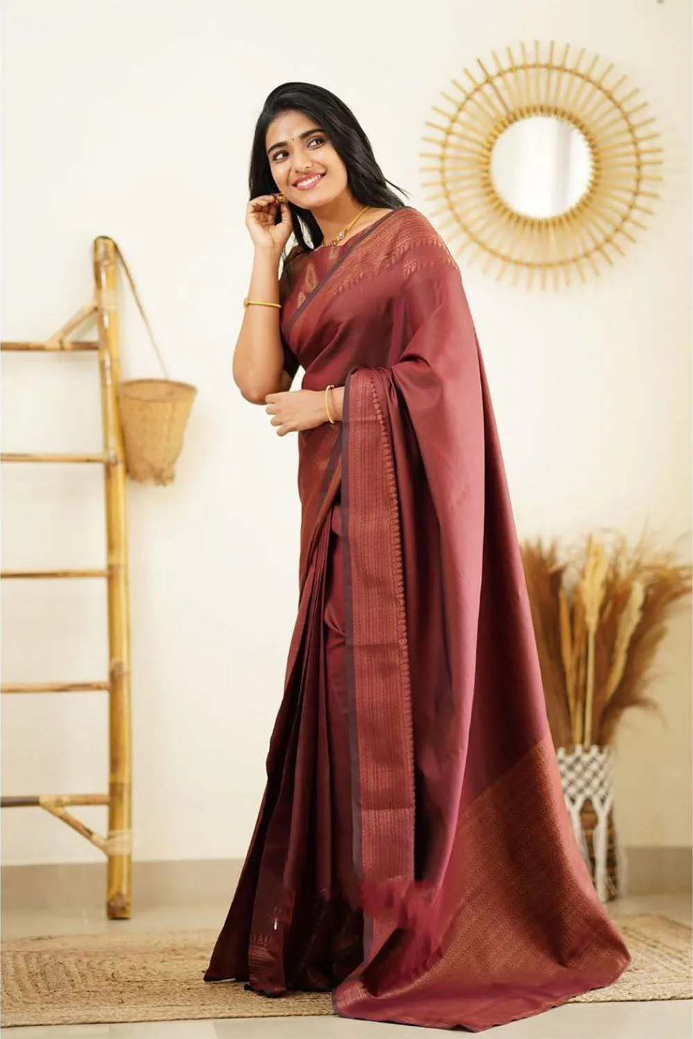 Vintage Maroon Soft Silk Saree With Zari Weaving Work