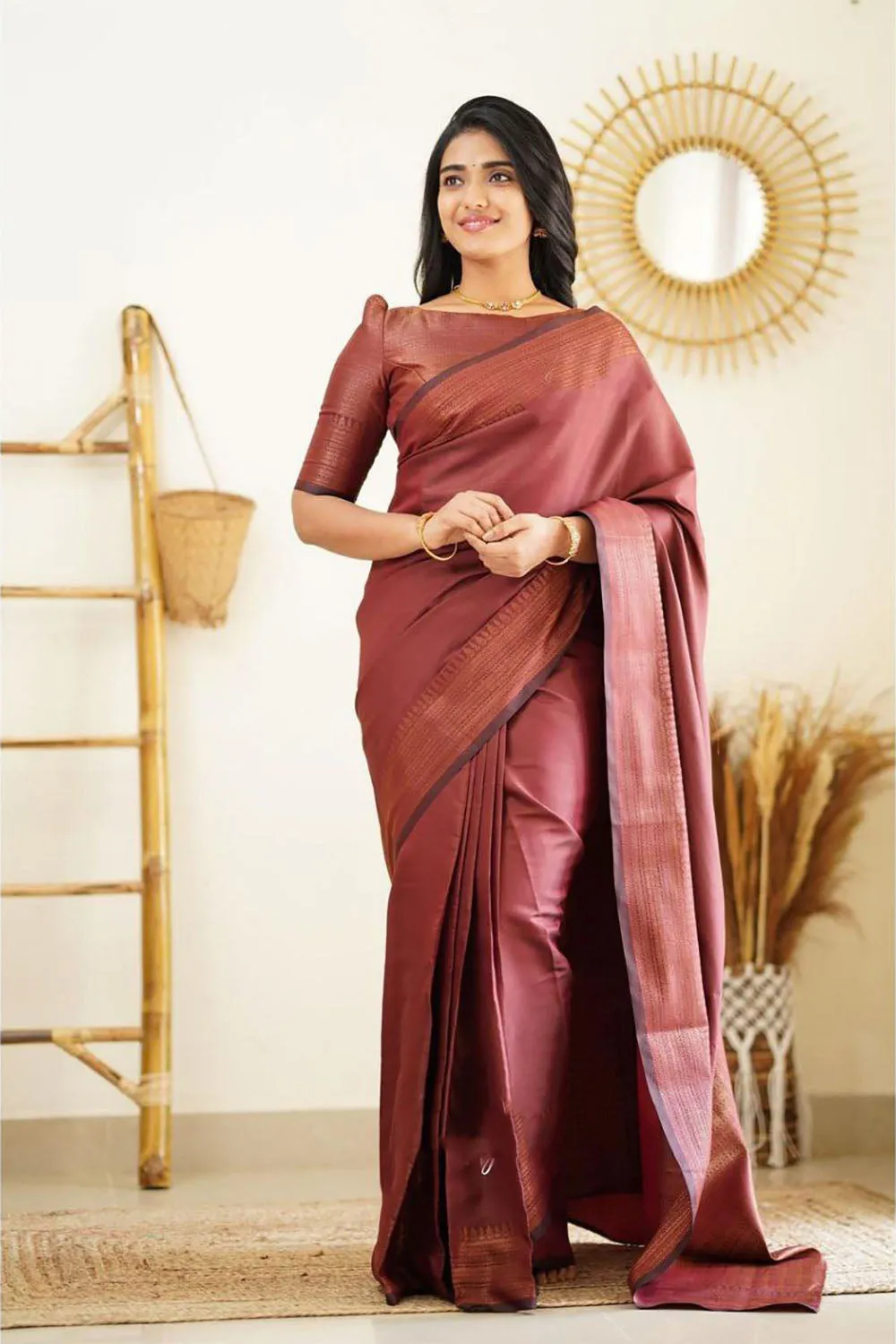 Vintage Maroon Soft Silk Saree With Zari Weaving Work