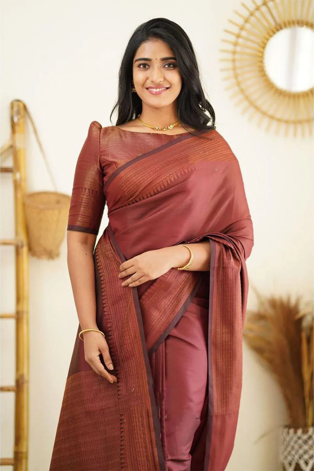 Vintage Maroon Soft Silk Saree With Zari Weaving Work