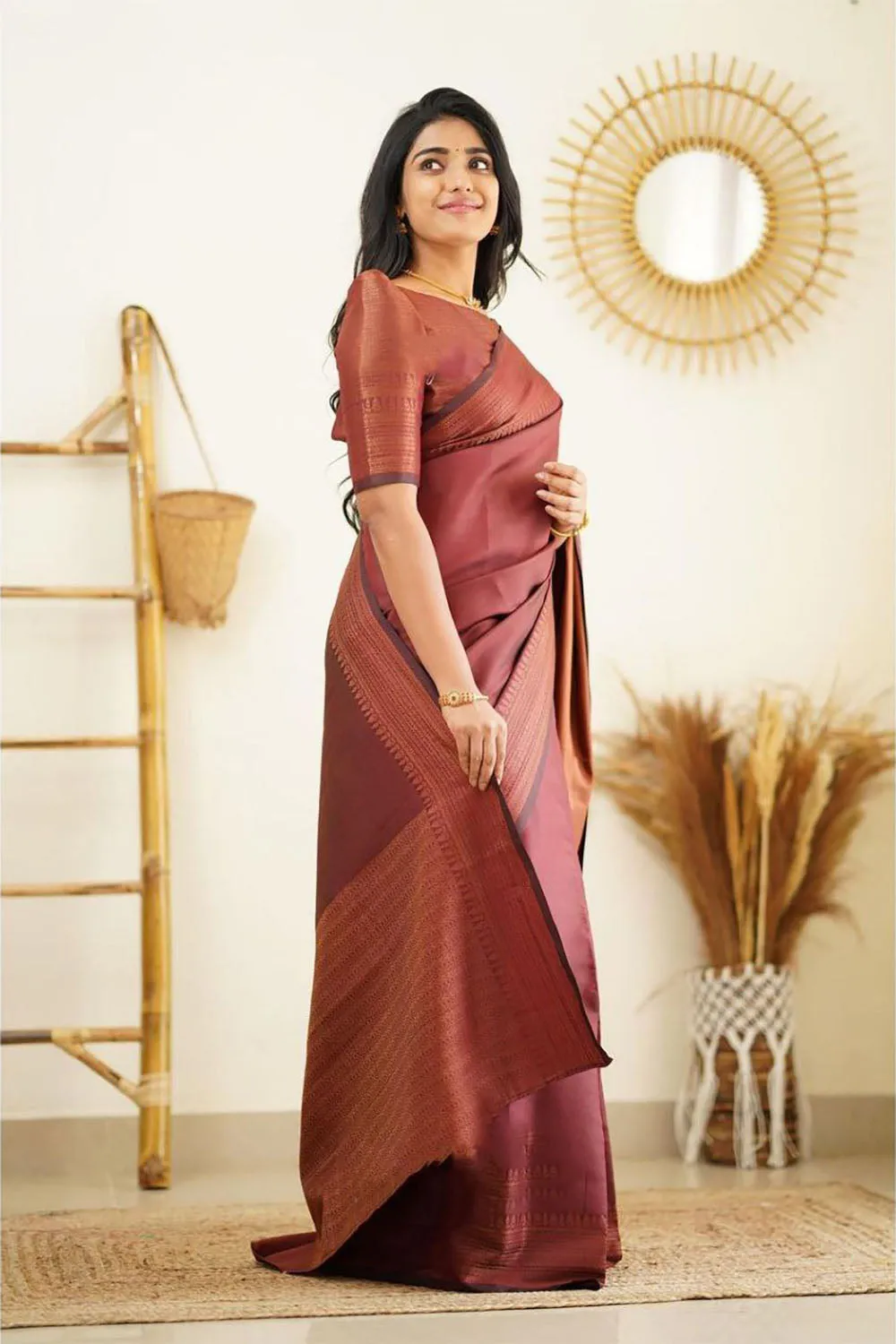 Vintage Maroon Soft Silk Saree With Zari Weaving Work