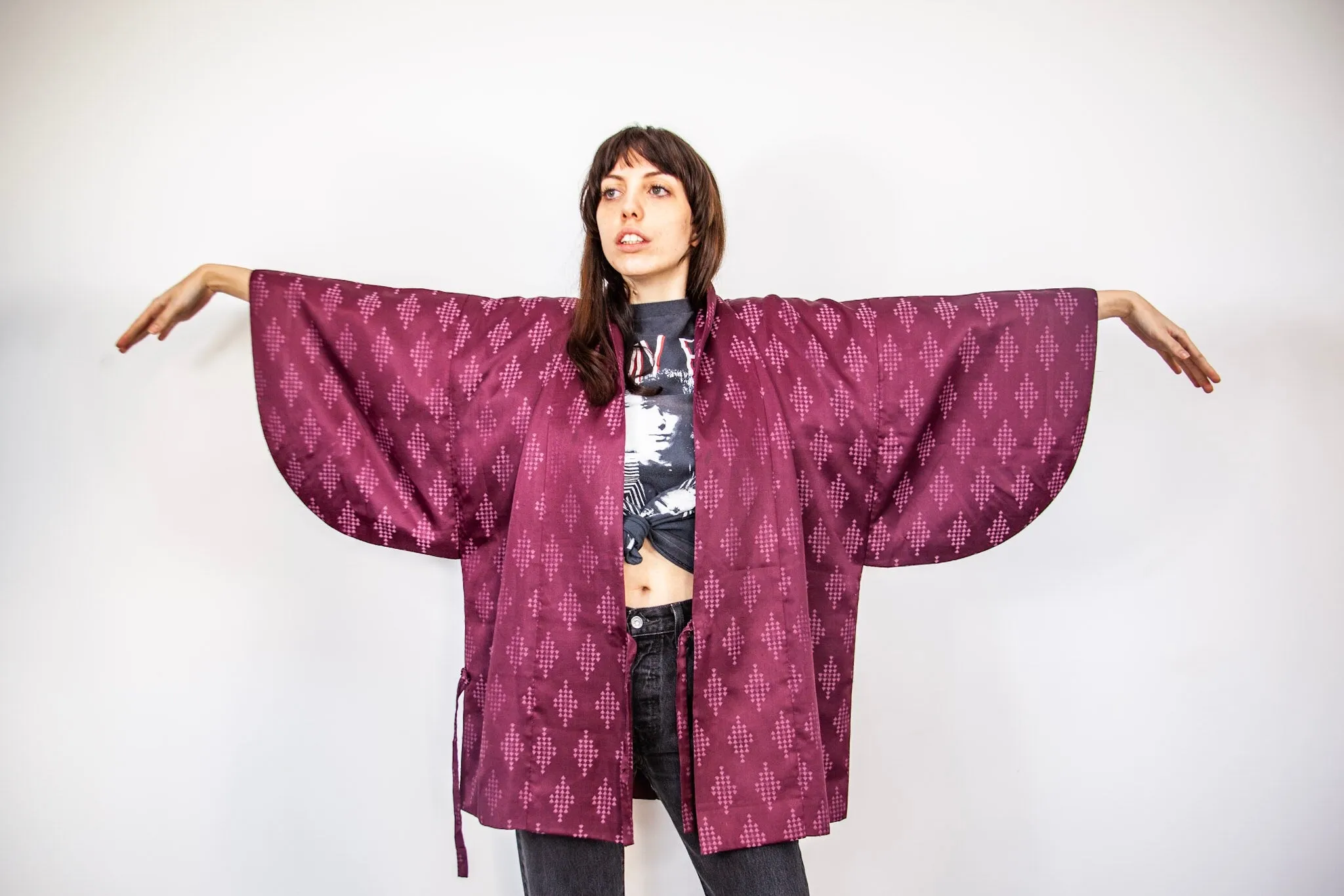 VINTAGE PLUM SILK HAORI KIMONO