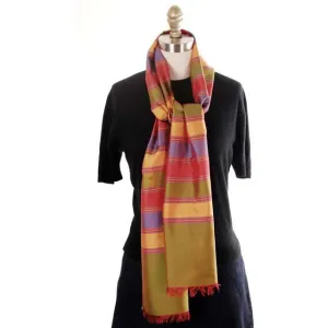 Vintage Silk Scarf Oblong Striped Changeable Silk Bright Colors 1920s