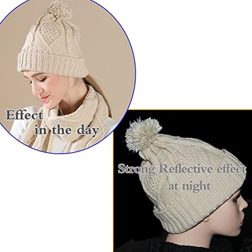 Warm Scarf Glove Hat Beanie Set - Cable Knit Winter Gift Set Pom Cap Touch Screen Glove Long Scarf 3 PCS Set for Women