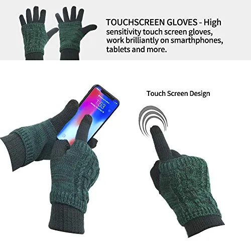 Warm Scarf Glove Hat Beanie Set - Cable Knit Winter Gift Set Pom Cap Touch Screen Glove Long Scarf 3 PCS Set for Women