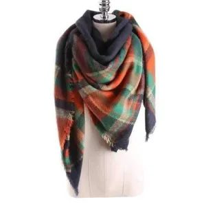 Warm Tartan Plaid Blanket Shawl Scarf - Purplish Blue