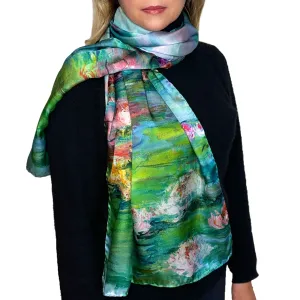Waterlily Radiance, 75x18-inch Long Italian Silk Scarf