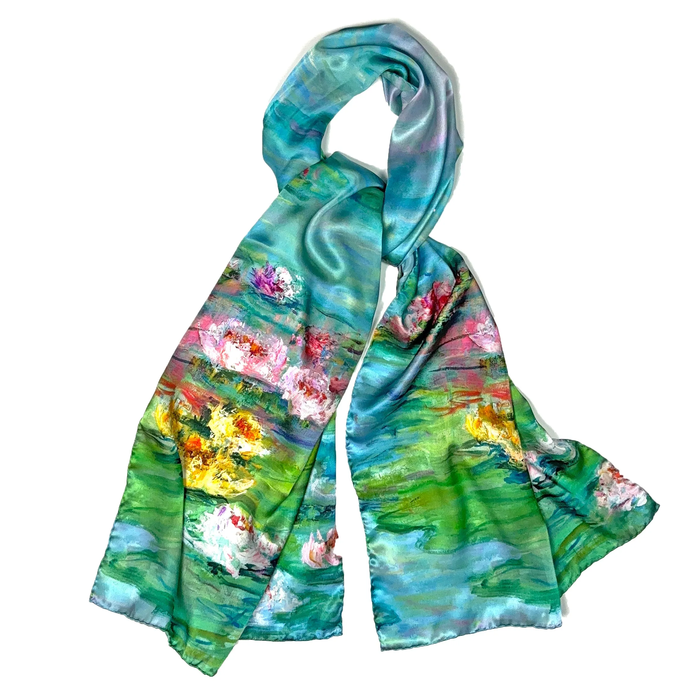 Waterlily Radiance, 75x18-inch Long Italian Silk Scarf