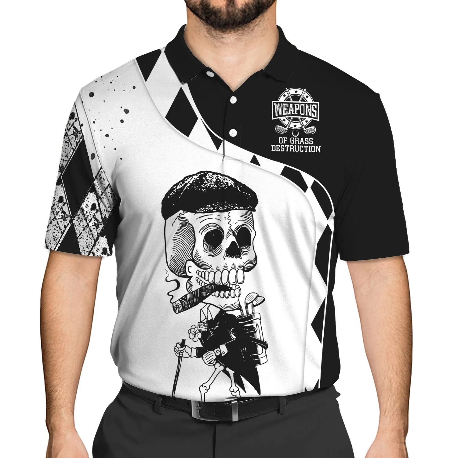 Weapons of Grass Destruction Golf Shirt, Black Plaid Pattern Golf Polo, TShirt, Hoodie For Men Full Size