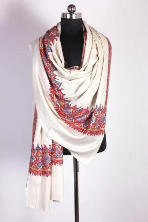 white Base Dordar Cashmere Pashmina Shawl