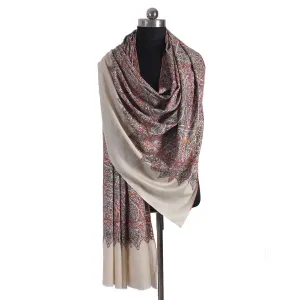 white base sangeen Paisley design sozni Embroidered Jamawar Pashmina Shawl