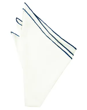 White Silk with Blue Hand Rolled Trim Pocket Square