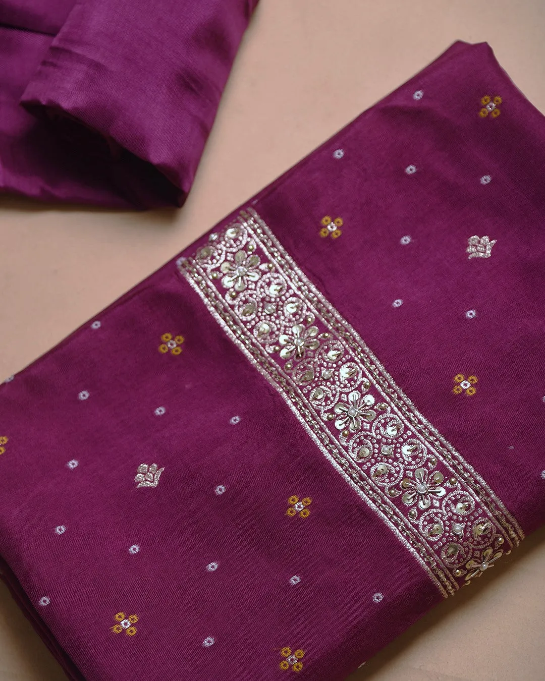 Wine Silk Viscose Blend Woven With Embroidery Unstitched Suit Fabric Set With Silk Viscose Blend Banarasi Woven Dupatta