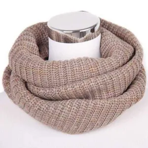 Winter Color Mixed Turtleneck Twisted Loop Knitted Infinity Scarf - Light Khaki