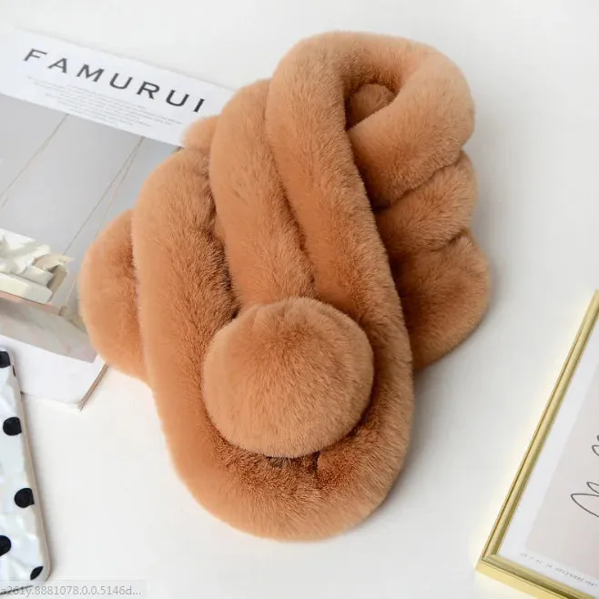 winter scarf Luxury Faux Fur Warm Scarf Fashion Soft Plush Thicken Snood Scarves Shawl for Adult Kids Women Girls