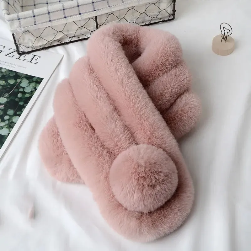 winter scarf Luxury Faux Fur Warm Scarf Fashion Soft Plush Thicken Snood Scarves Shawl for Adult Kids Women Girls
