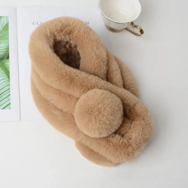 winter scarf Luxury Faux Fur Warm Scarf Fashion Soft Plush Thicken Snood Scarves Shawl for Adult Kids Women Girls