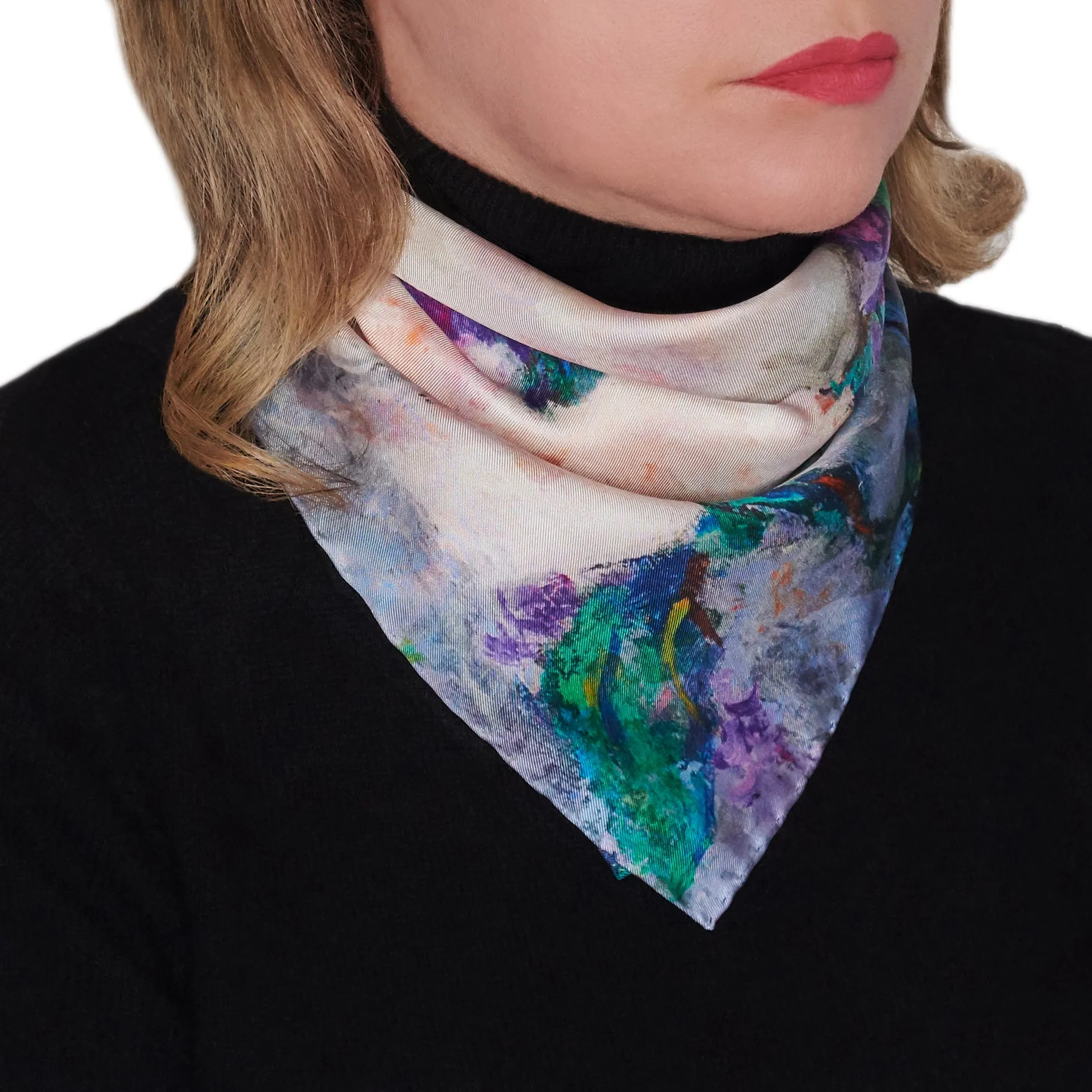 Wisteria and Magnolias, 16.5-inch Square Italian Silk Scarf