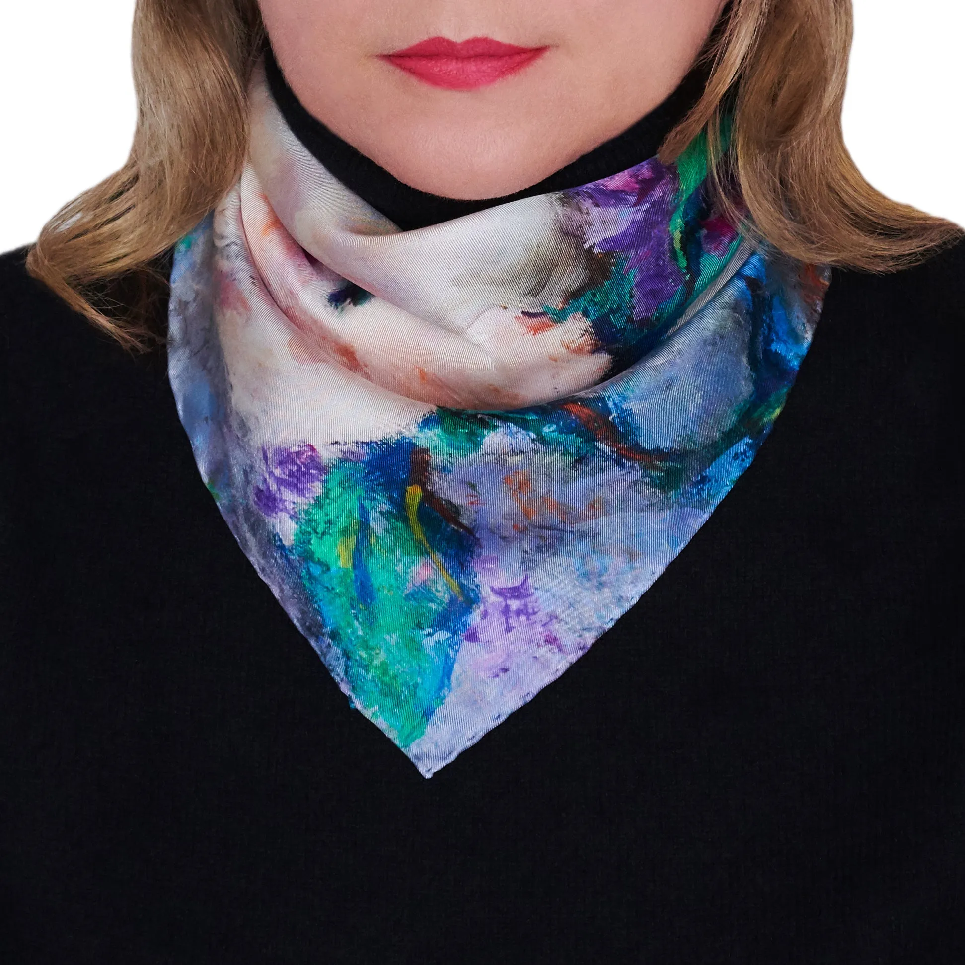 Wisteria and Magnolias, 16.5-inch Square Italian Silk Scarf
