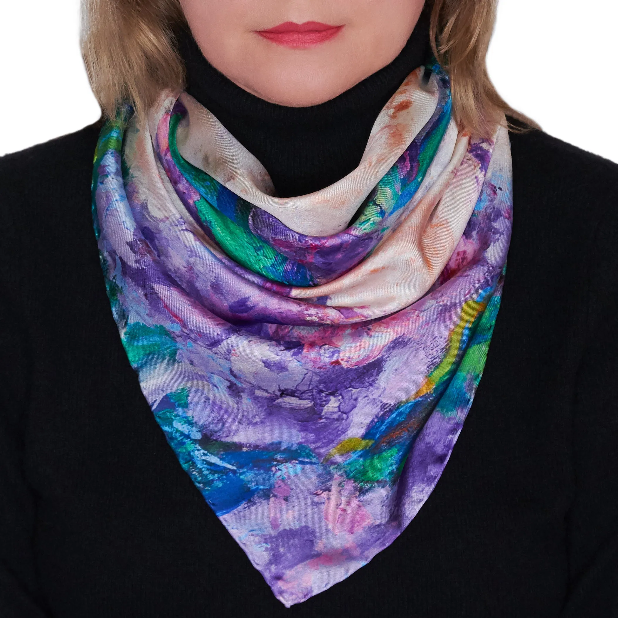 Wisteria and Magnolias, 25.5-inch Square Italian Silk Scarf
