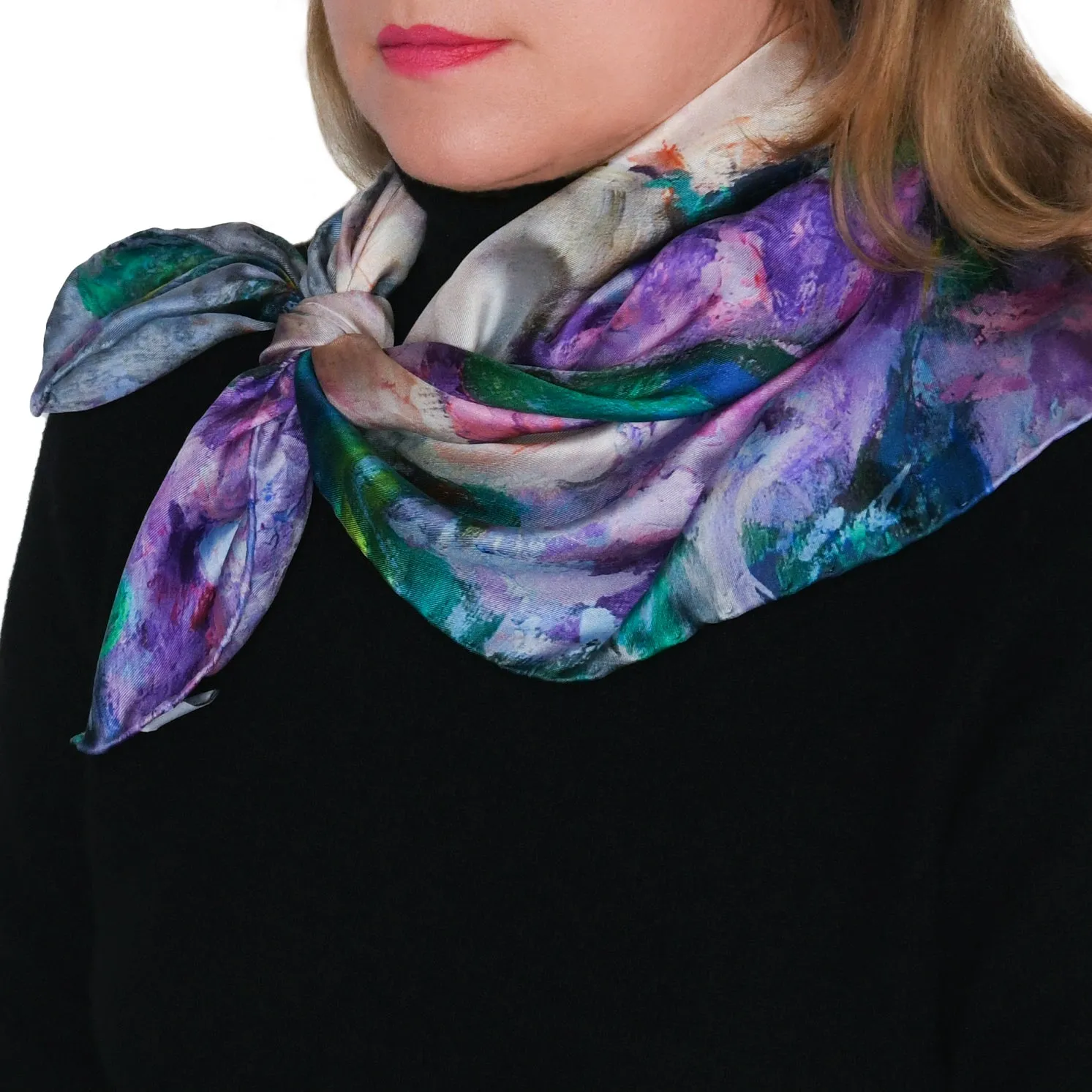 Wisteria and Magnolias, 25.5-inch Square Italian Silk Scarf
