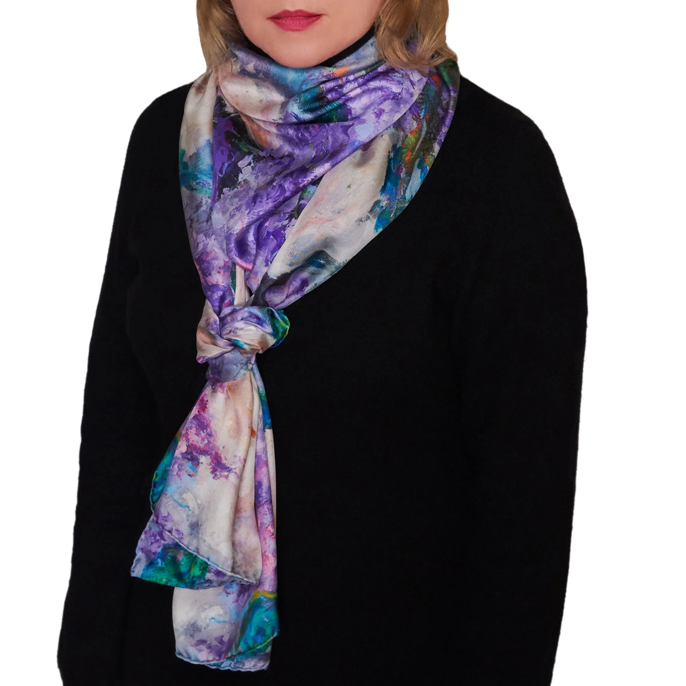 Wisteria and Magnolias, 84x16-inch Long Italian Silk Scarf