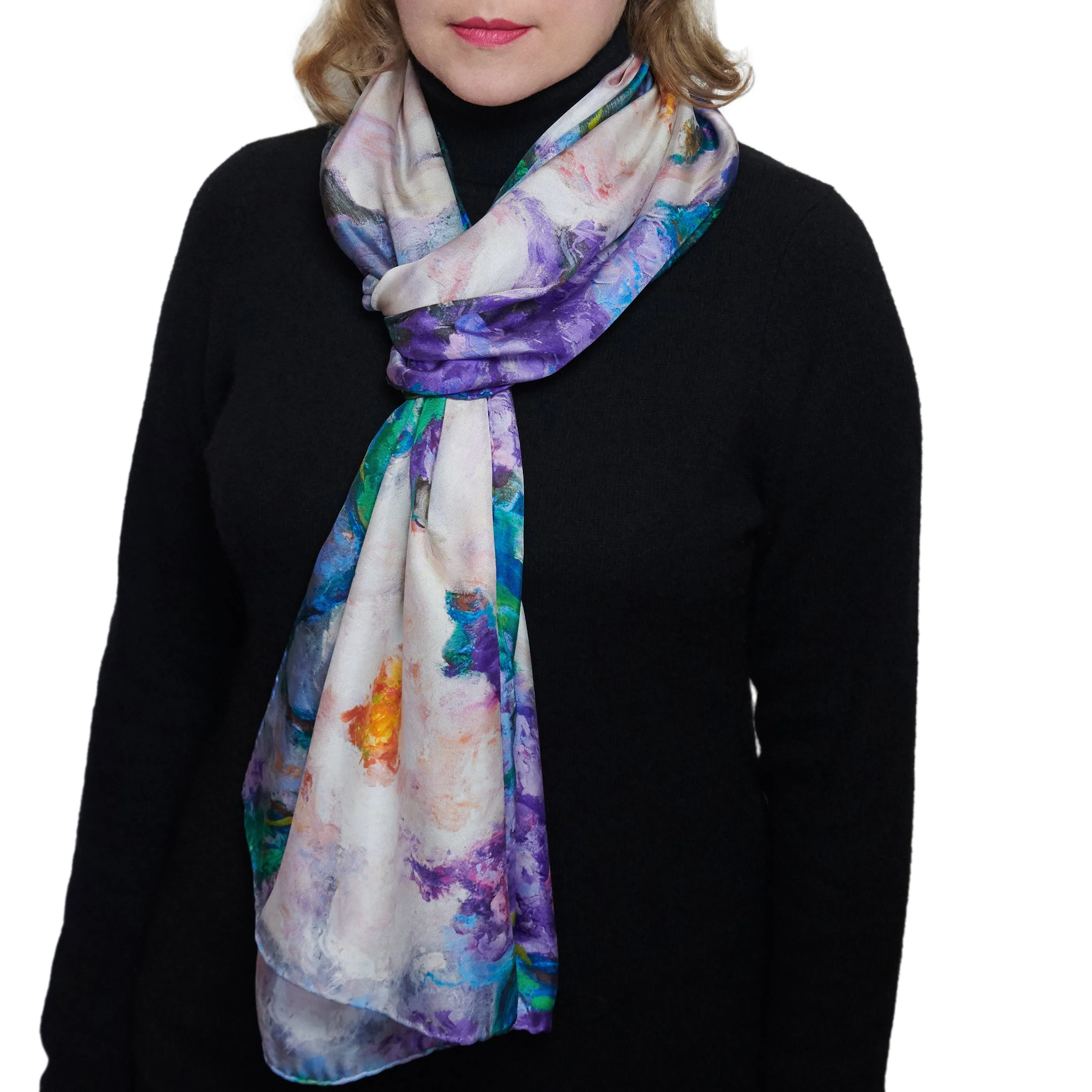 Wisteria and Magnolias, 84x16-inch Long Italian Silk Scarf