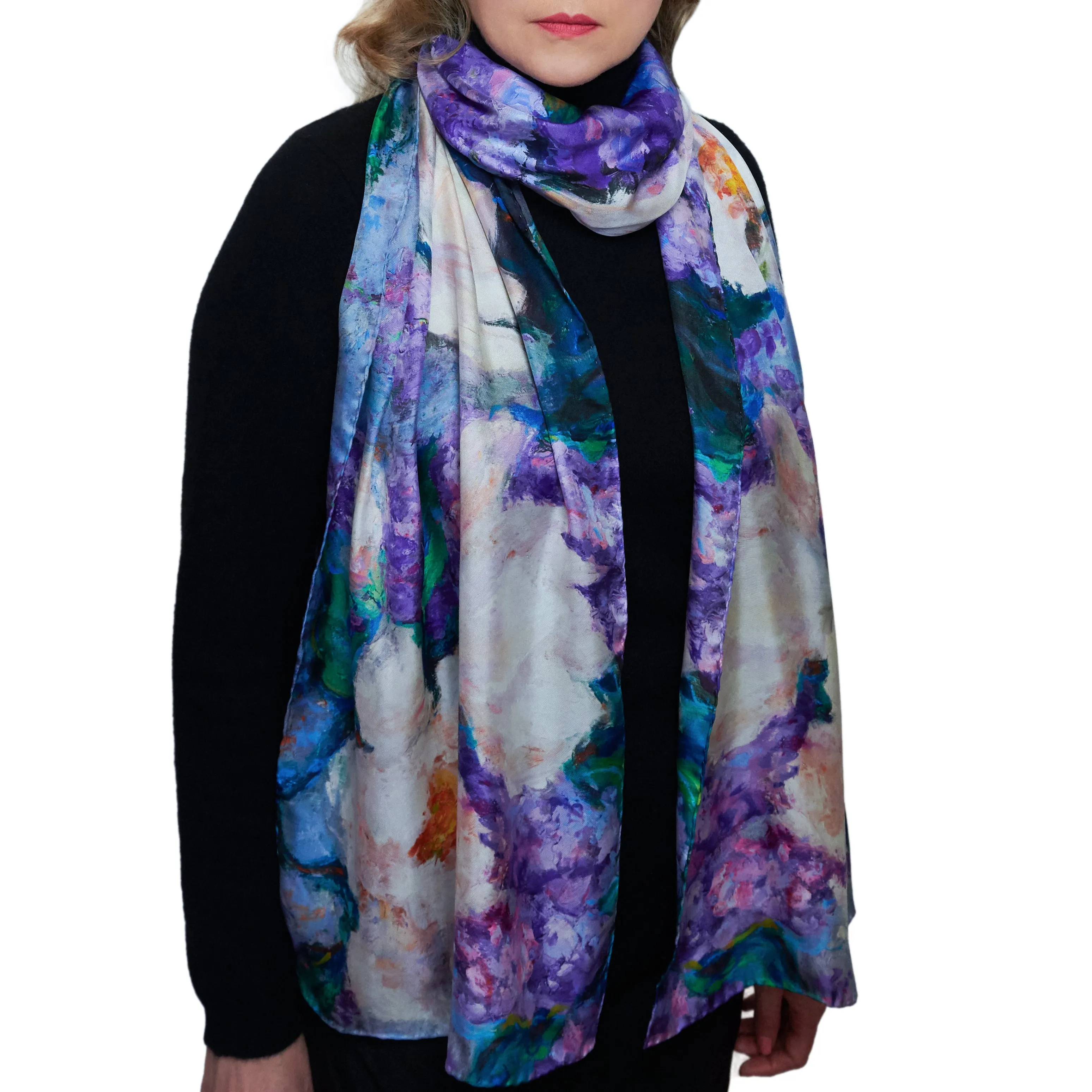 Wisteria and Magnolias, 84x16-inch Long Italian Silk Scarf