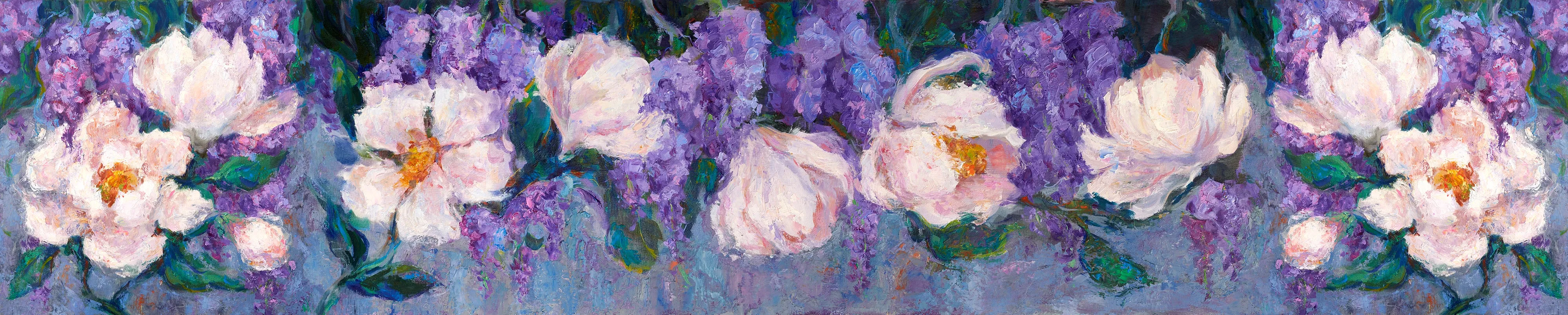 Wisteria and Magnolias, 84x16-inch Long Italian Silk Scarf