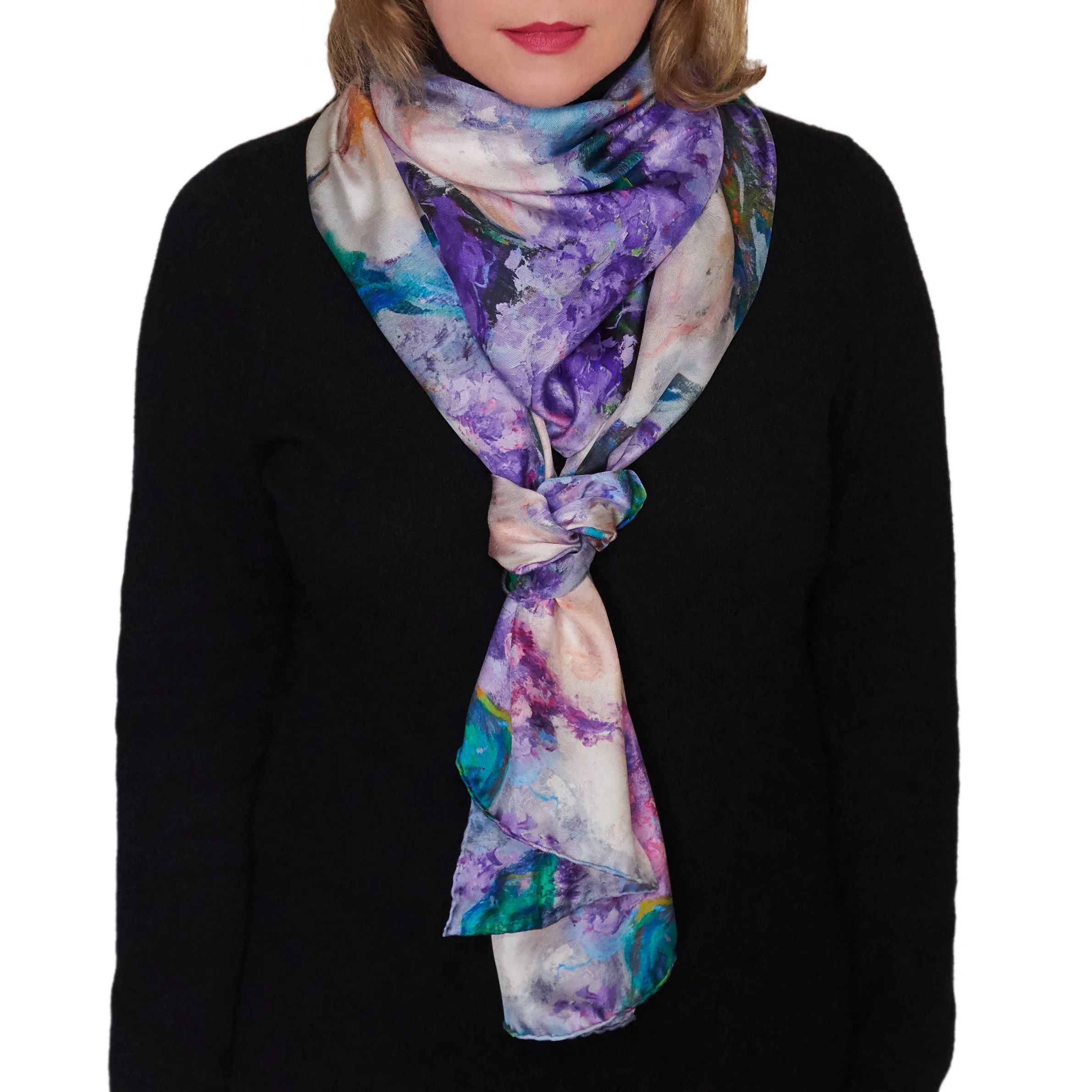 Wisteria and Magnolias, 84x16-inch Long Italian Silk Scarf