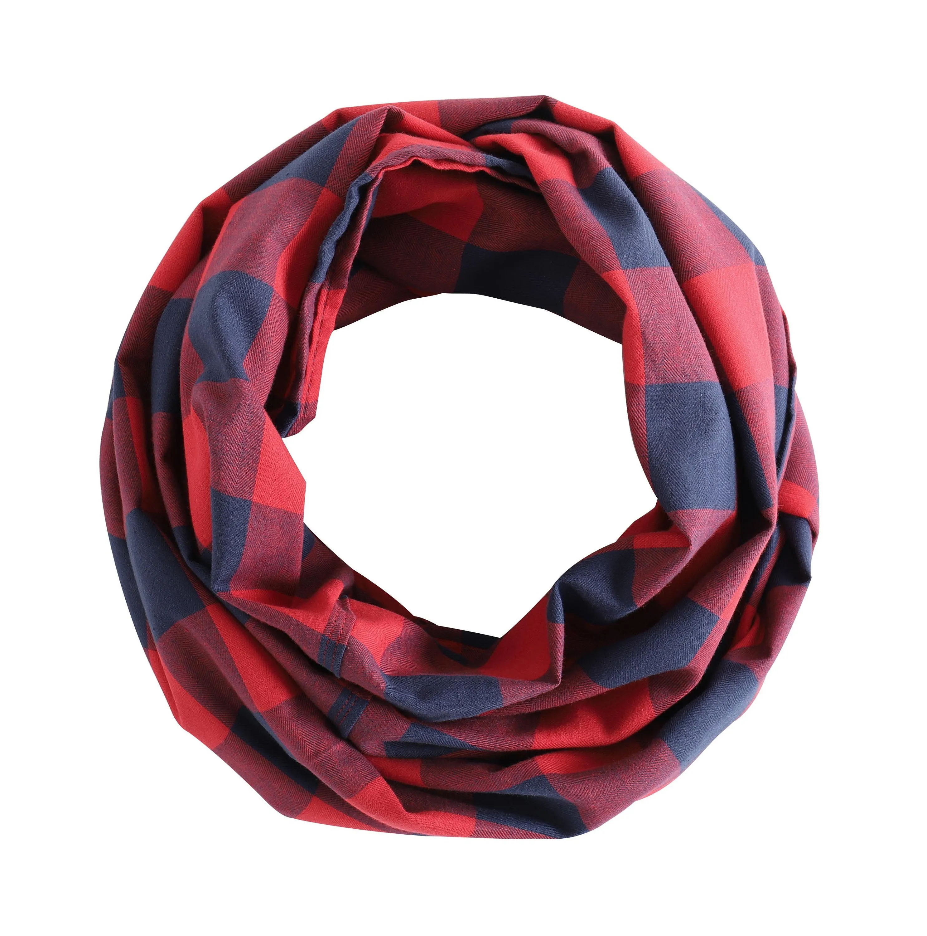 Women Buffalo Plaid Infinity Scarf Red and Navy Blue, 100% Cotton  Flannel Infinity Scarf