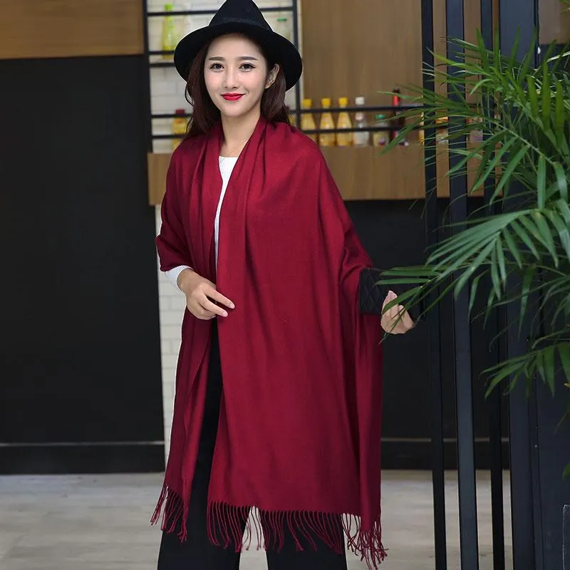 Women Cashmere Scarves with Tassel Soft Solid Color Warm Long Wraps Scarf Casual Lady Winter Shawl