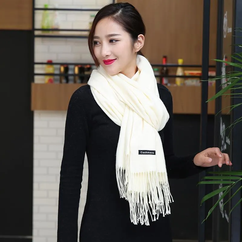 Women Cashmere Scarves with Tassel Soft Solid Color Warm Long Wraps Scarf Casual Lady Winter Shawl